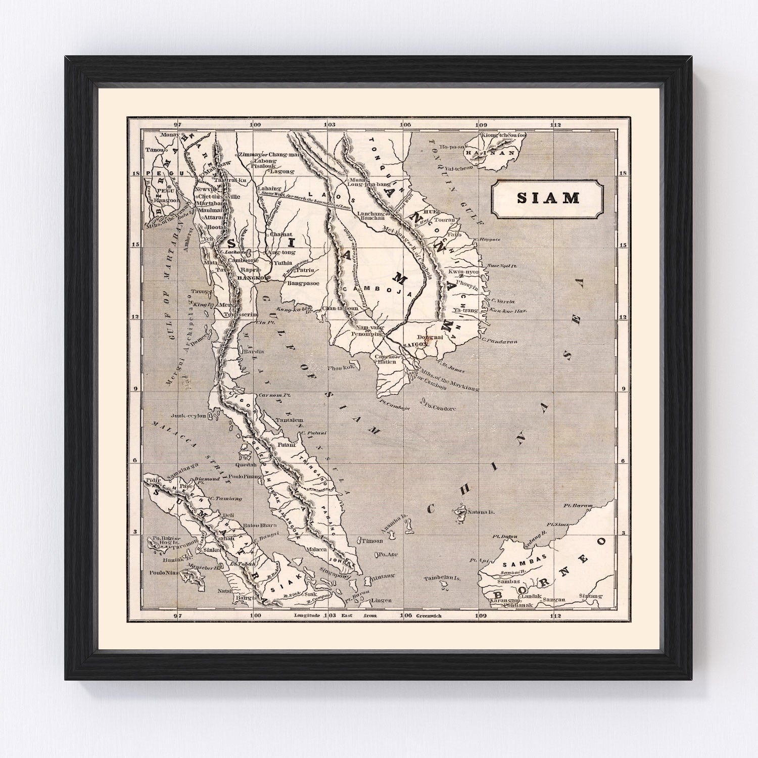 Vintage map of Thailand, 1848
