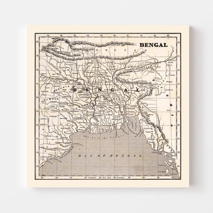 Vintage Map of Bengal, India, 1848