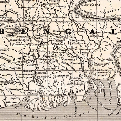 Vintage Map of Bengal, India, 1848