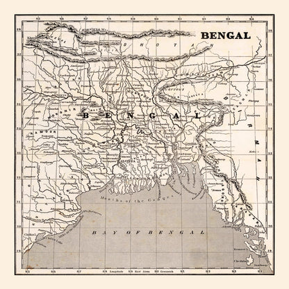 Vintage Map of Bengal, India, 1848