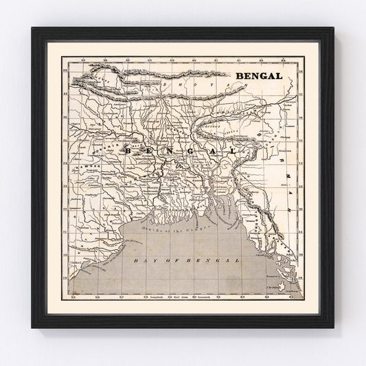 Vintage map of Bengal, India, 1848
