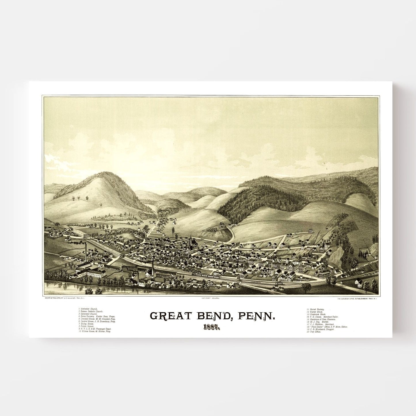 Vintage Map of Great Bend, Pennsylvania, 1887