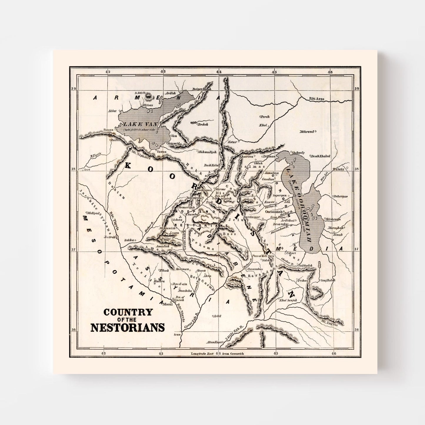 Vintage Map of the Country of the Nestorians, 1848