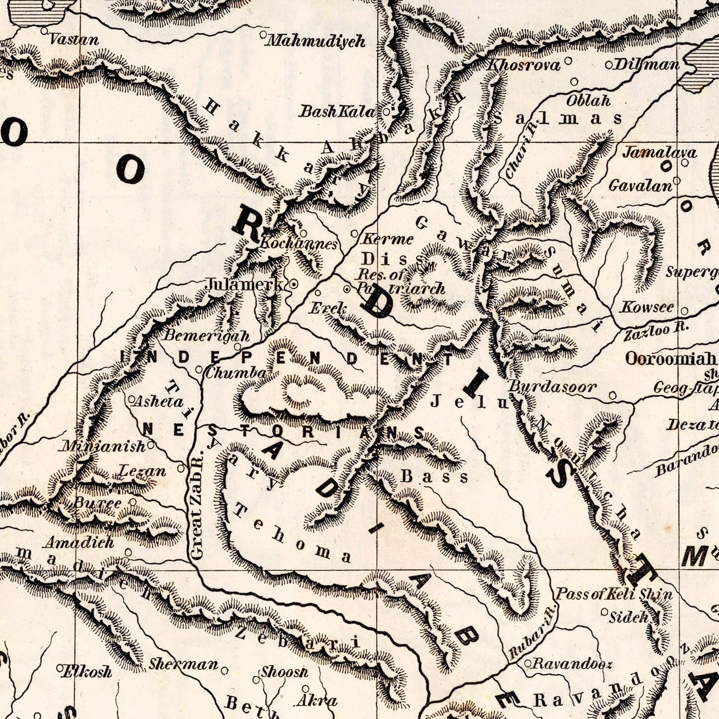 Vintage Map of the Country of the Nestorians, 1848