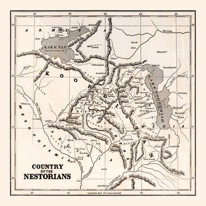 Vintage Map of the Country of the Nestorians, 1848
