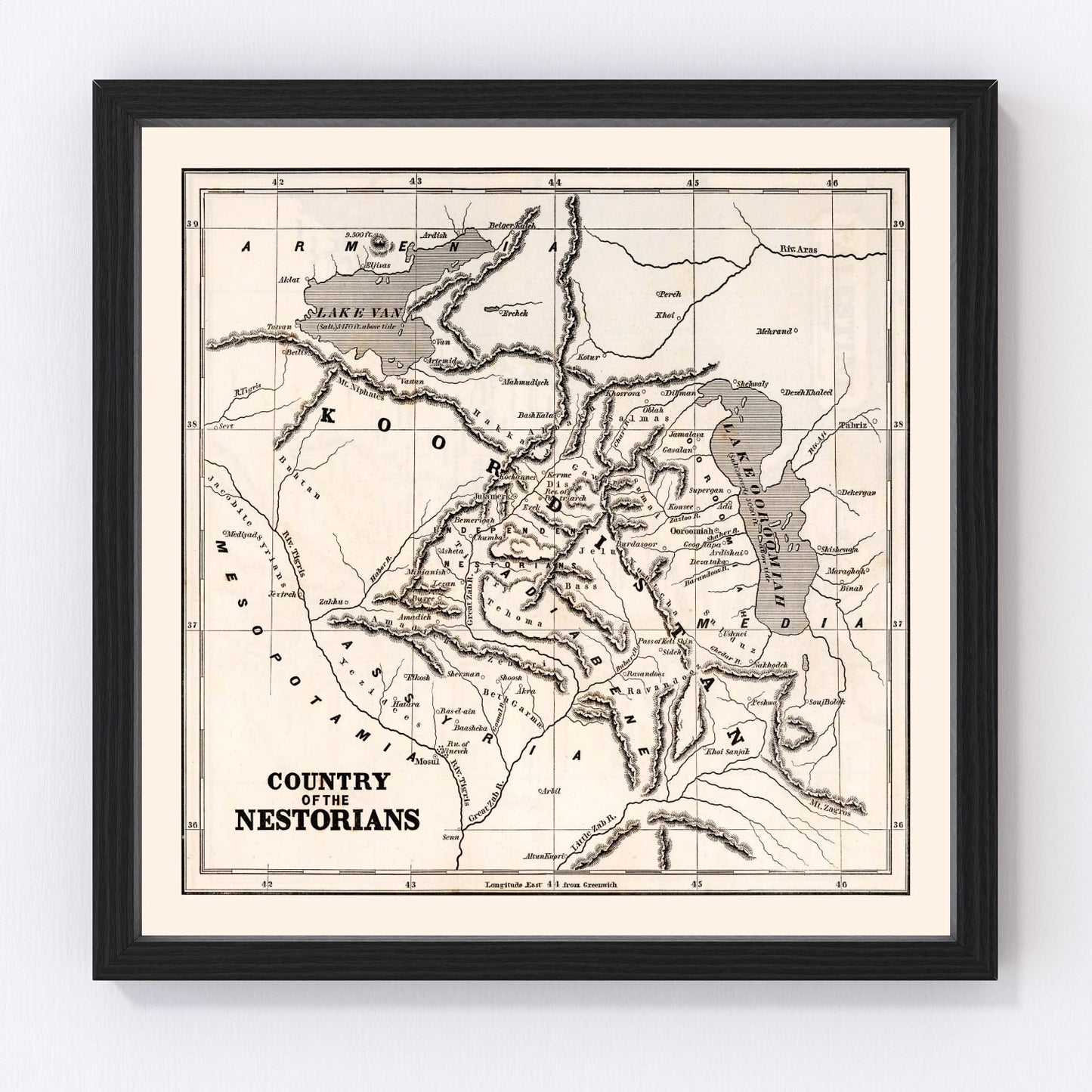 vintage map of the country of the Nestorians, 1848