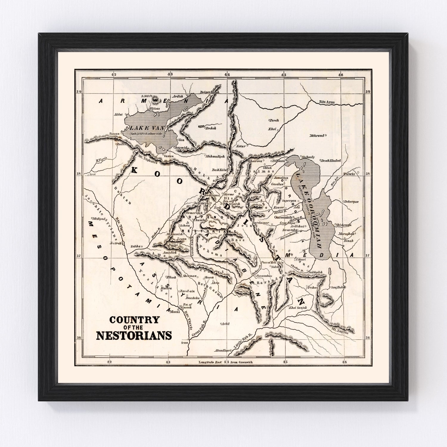 vintage map of the country of the Nestorians, 1848
