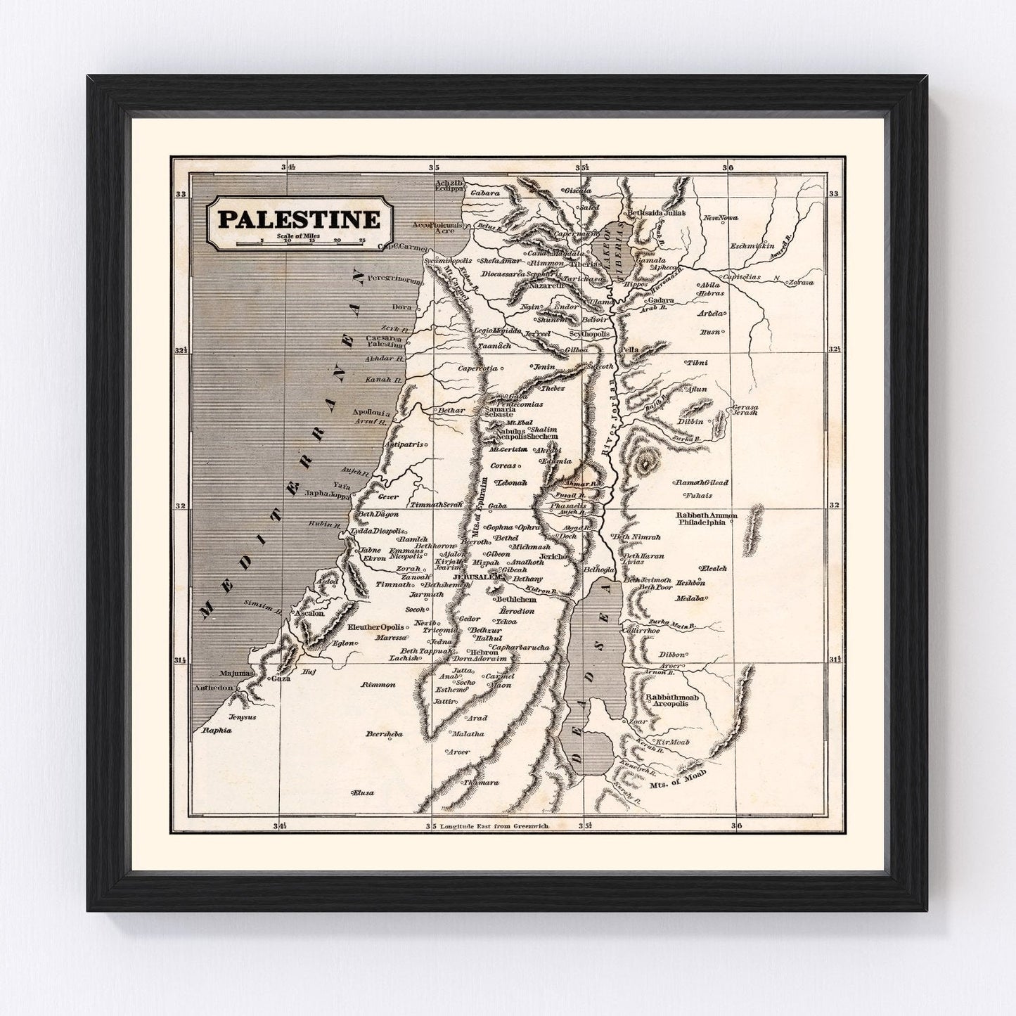 Vintage map of Palestine, 1848