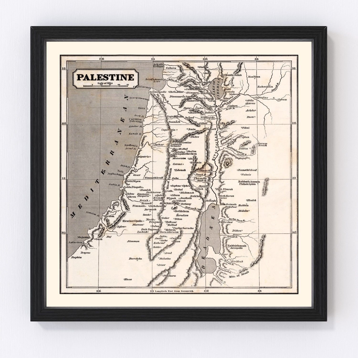 Vintage map of Palestine, 1848