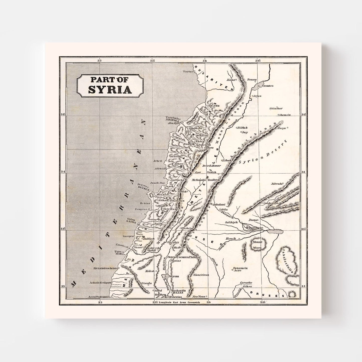 Vintage Map of Syria, 1848