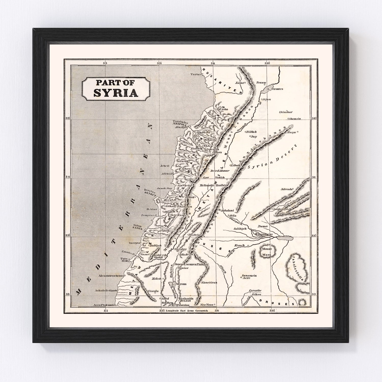 Vintage map of Syria, 1848