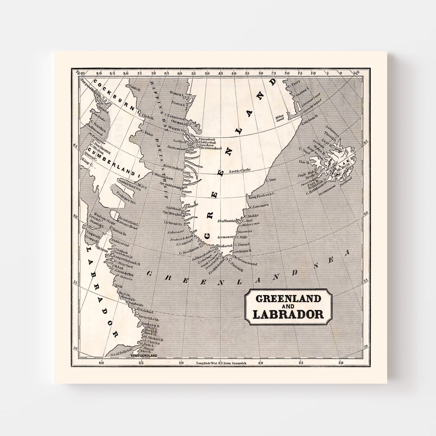 Vintage Map of Greenland, 1848