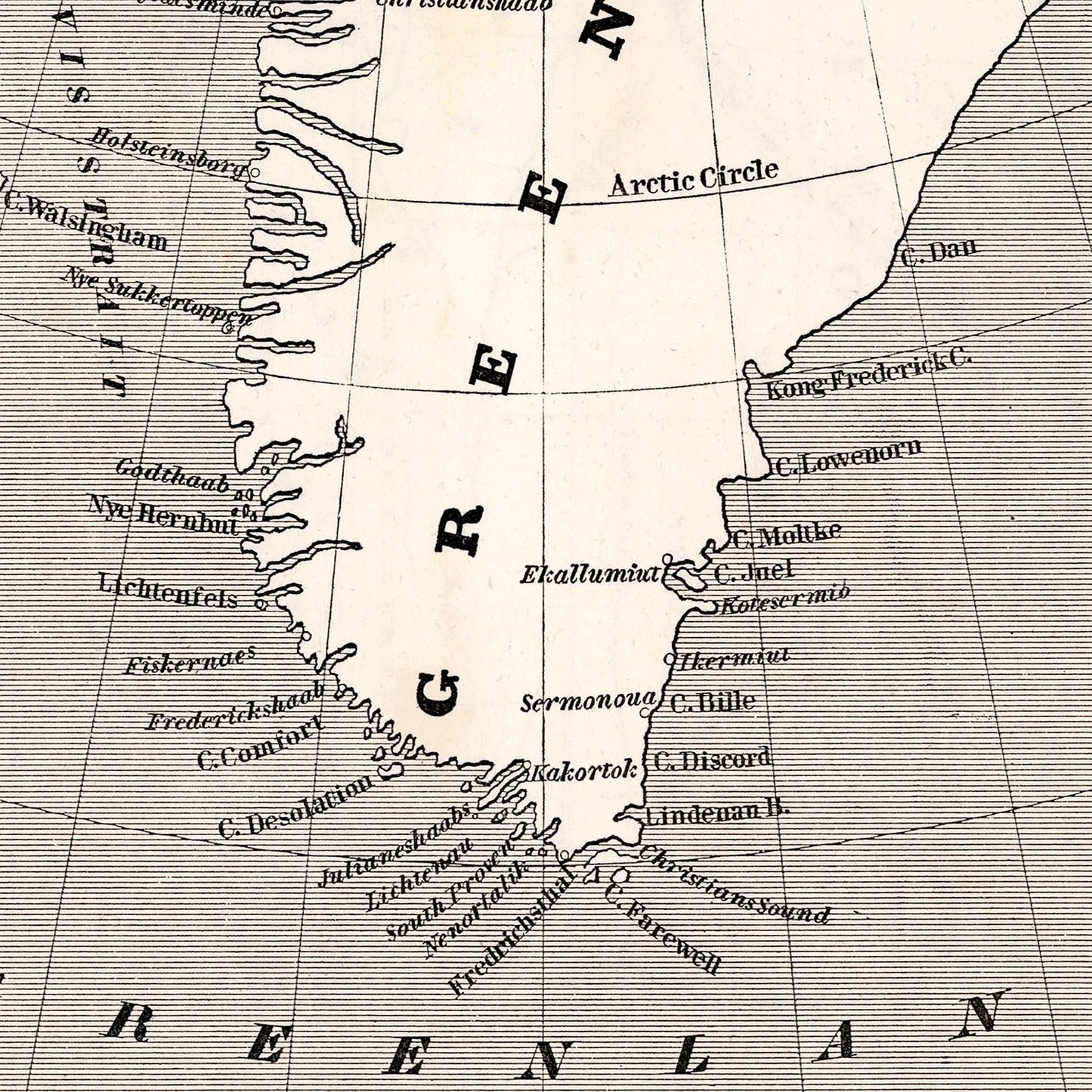 Vintage Map of Greenland, 1848