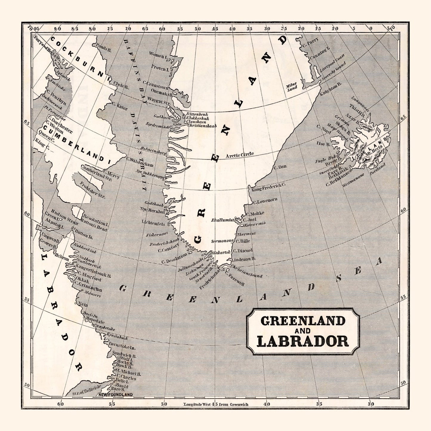 Vintage Map of Greenland, 1848