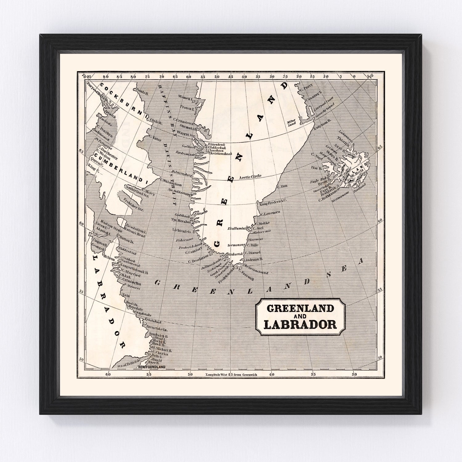 vintage map of Greenland, 1848