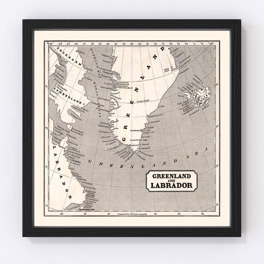 vintage map of Greenland, 1848