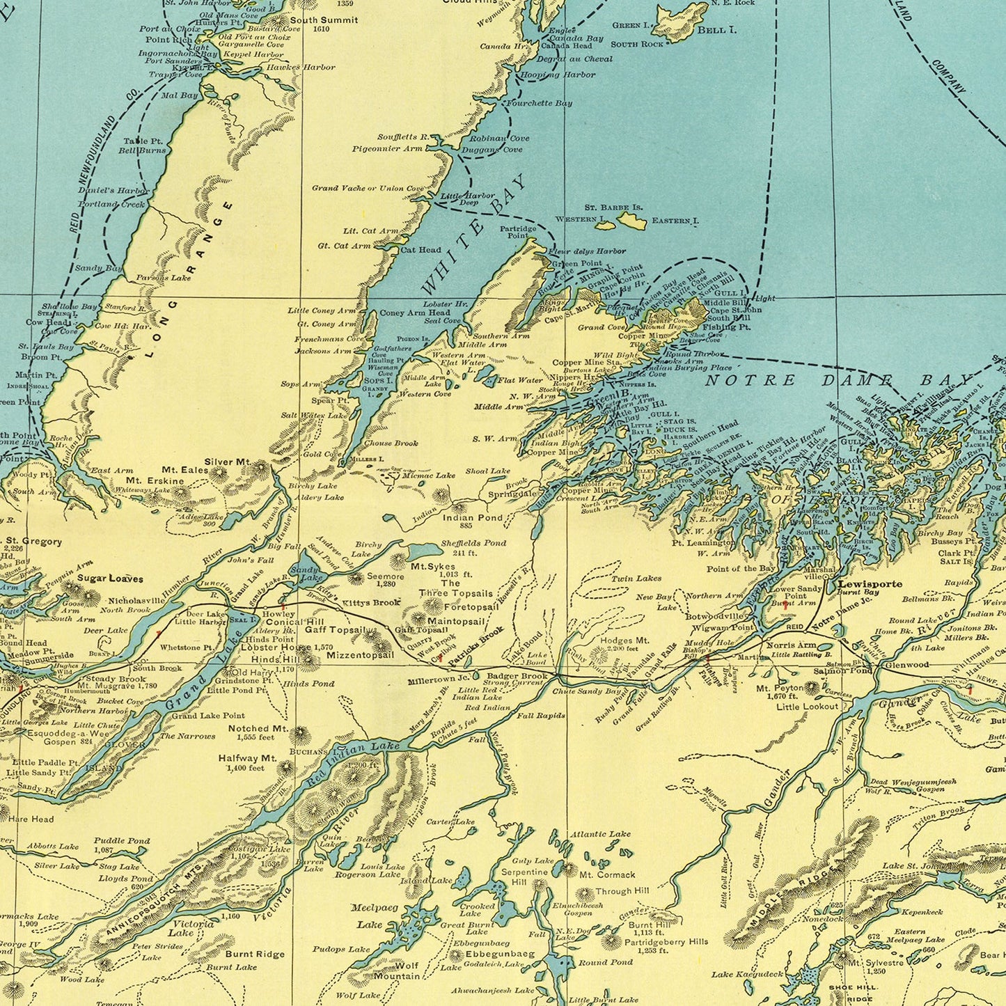 Vintage Map of Newfoundland, Canada, 1924
