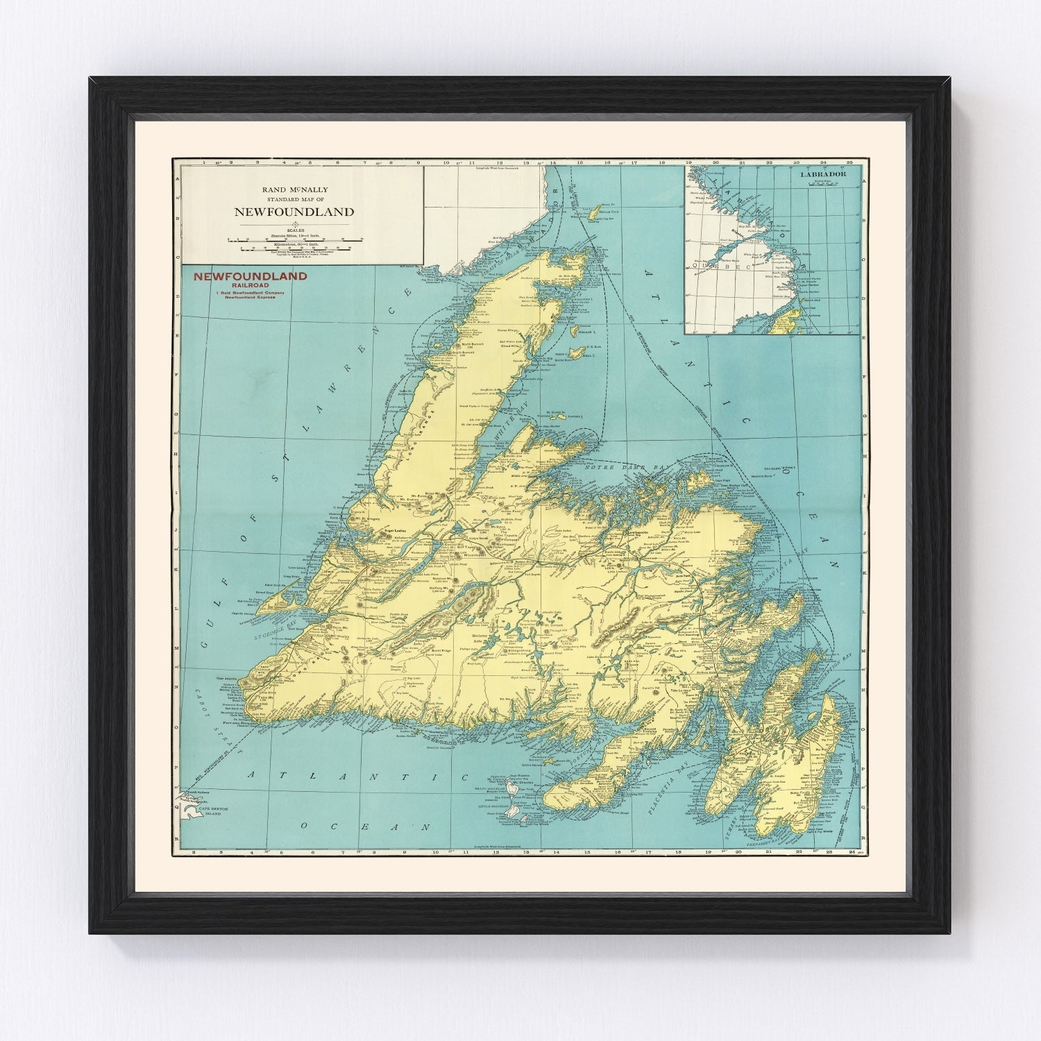 Vintage map of Newfoundland, Canada, 1924