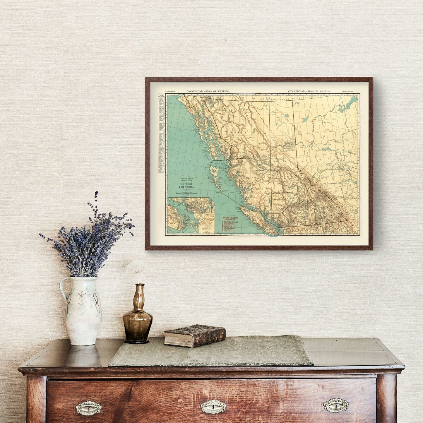 Vintage Map of British Columbia, Canada, 1924