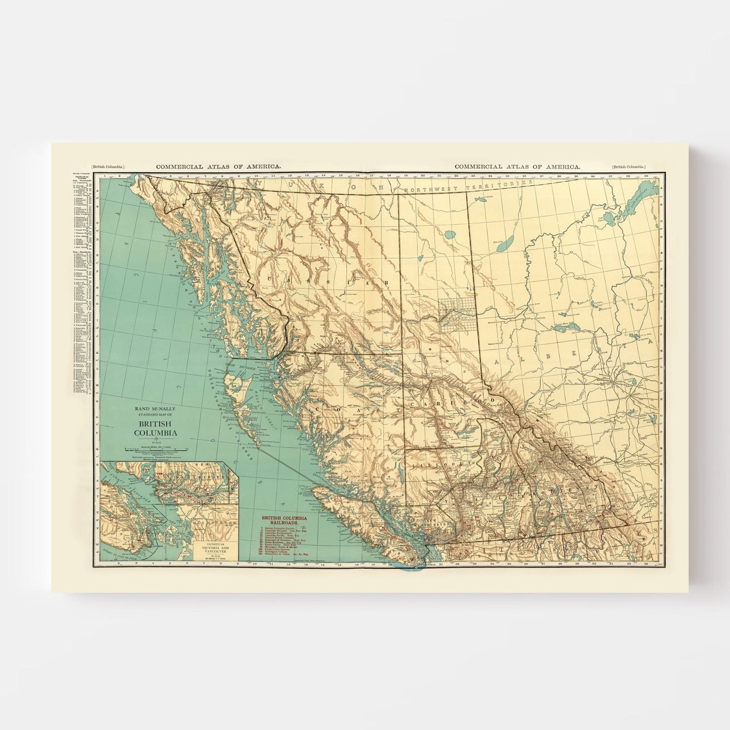 Vintage Map of British Columbia, Canada, 1924