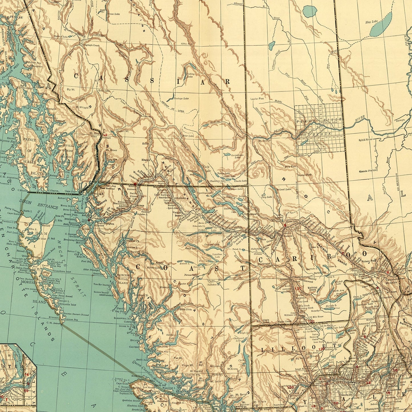 Vintage Map of British Columbia, Canada, 1924