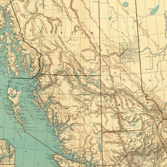 Vintage Map of British Columbia, Canada, 1924