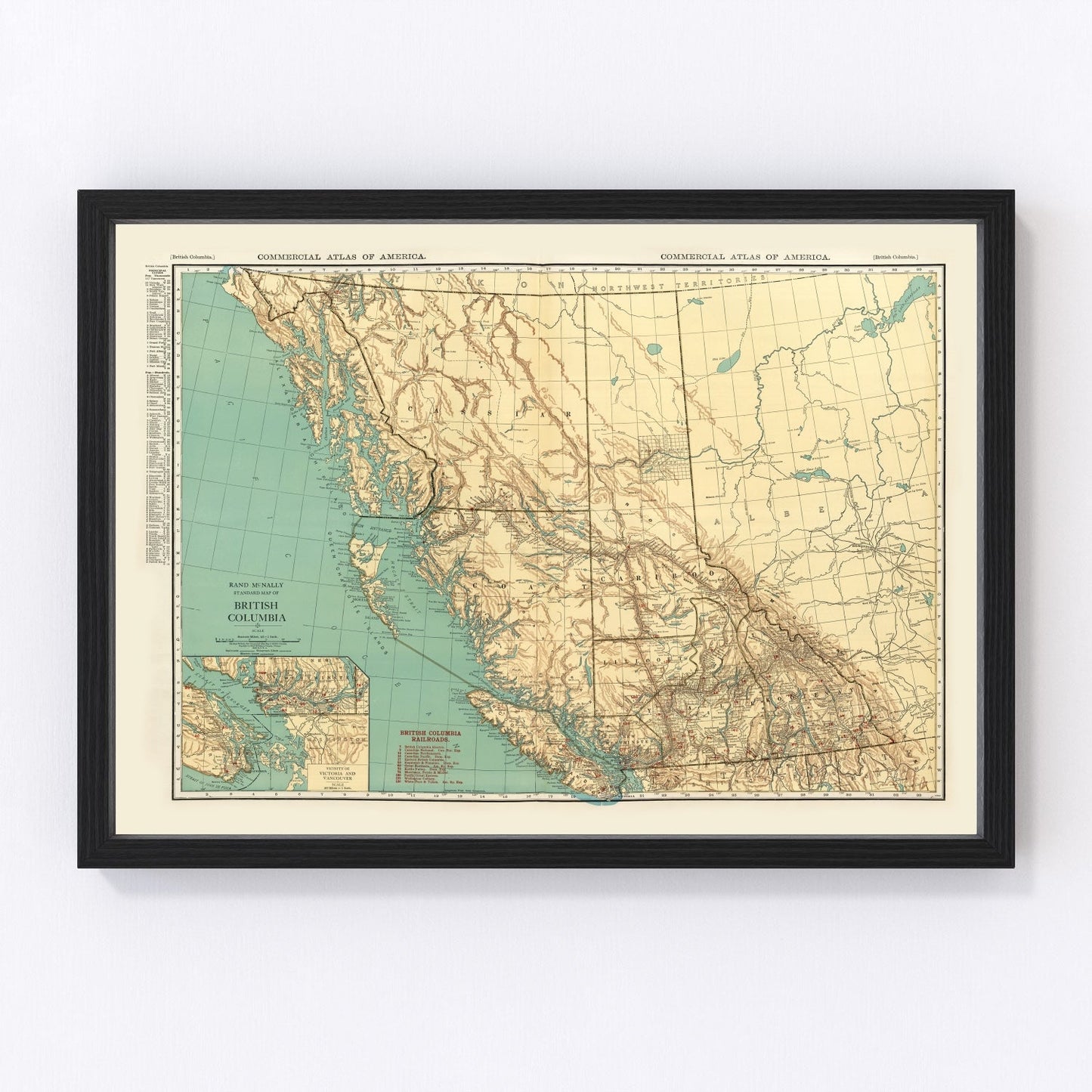 vintage map of British Columbia Canada 1924, restored print wall art