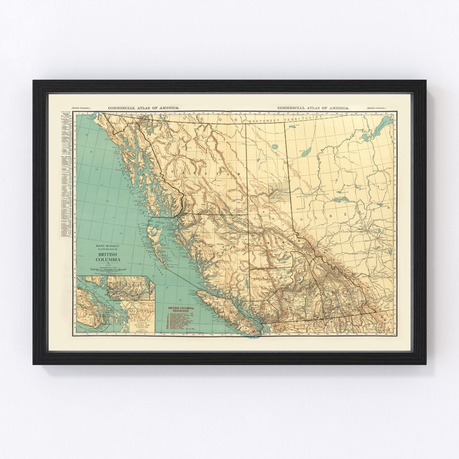 vintage map of British Columbia Canada 1924, restored print wall art
