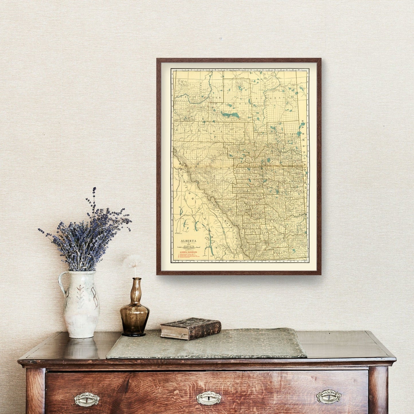 Vintage Map of Alberta, Canada, 1924