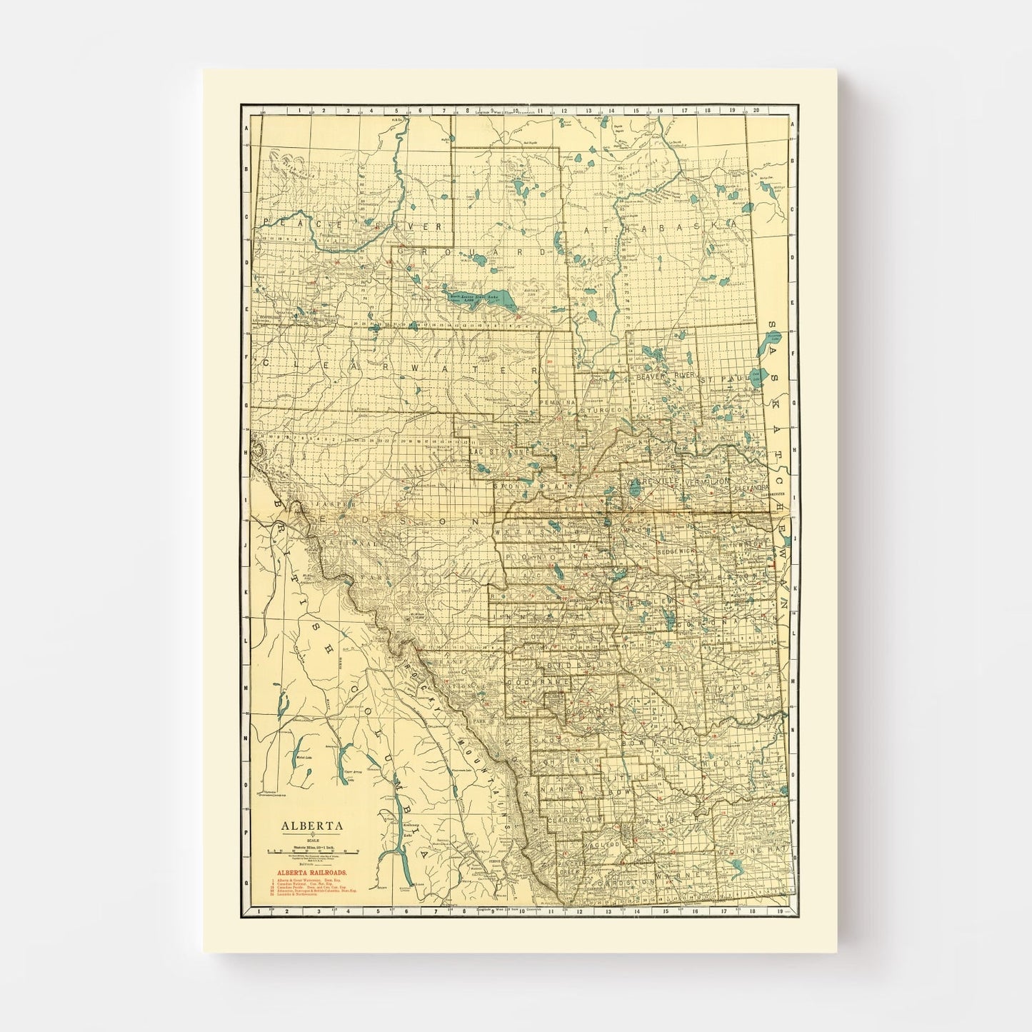 Vintage Map of Alberta, Canada, 1924