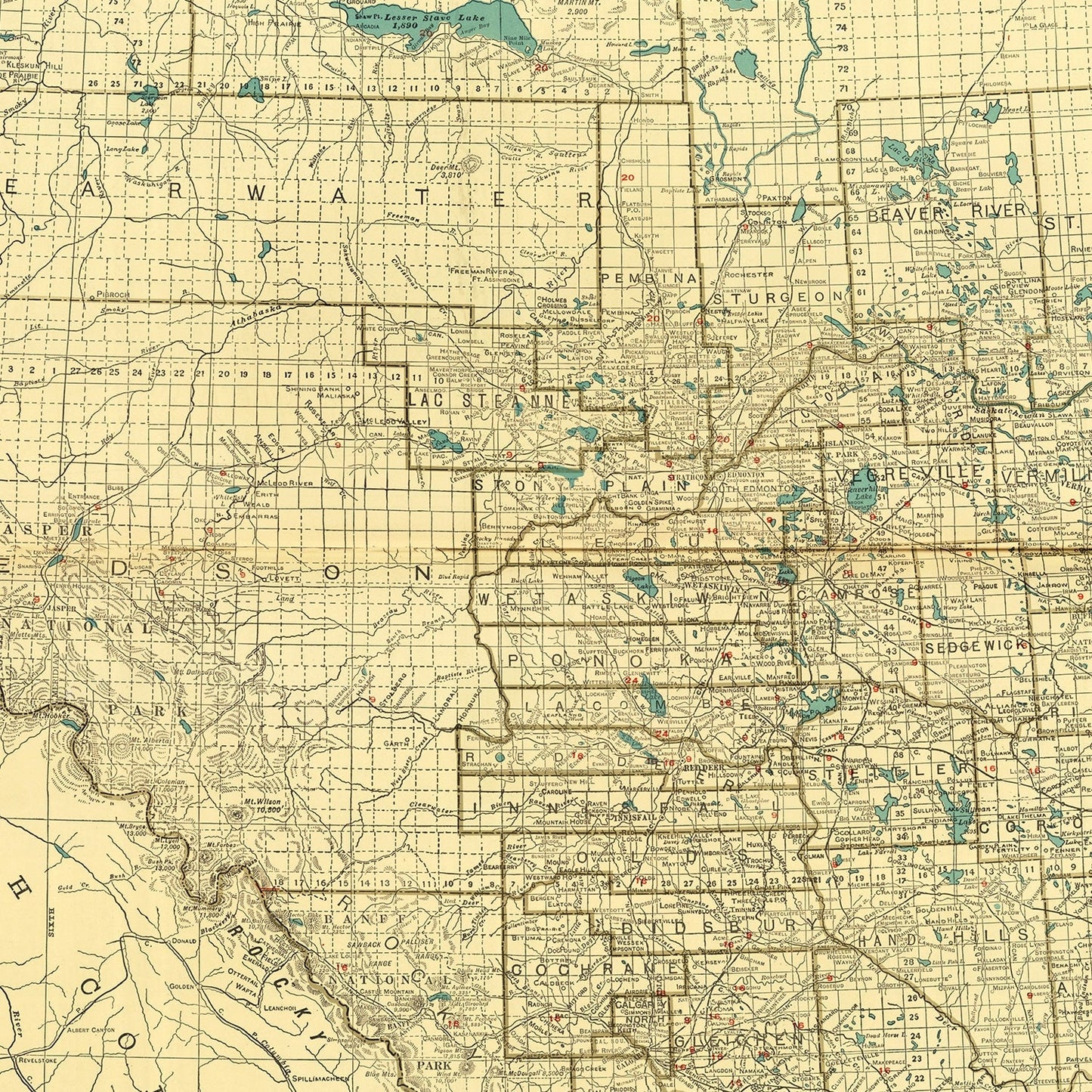 Vintage Map of Alberta, Canada, 1924