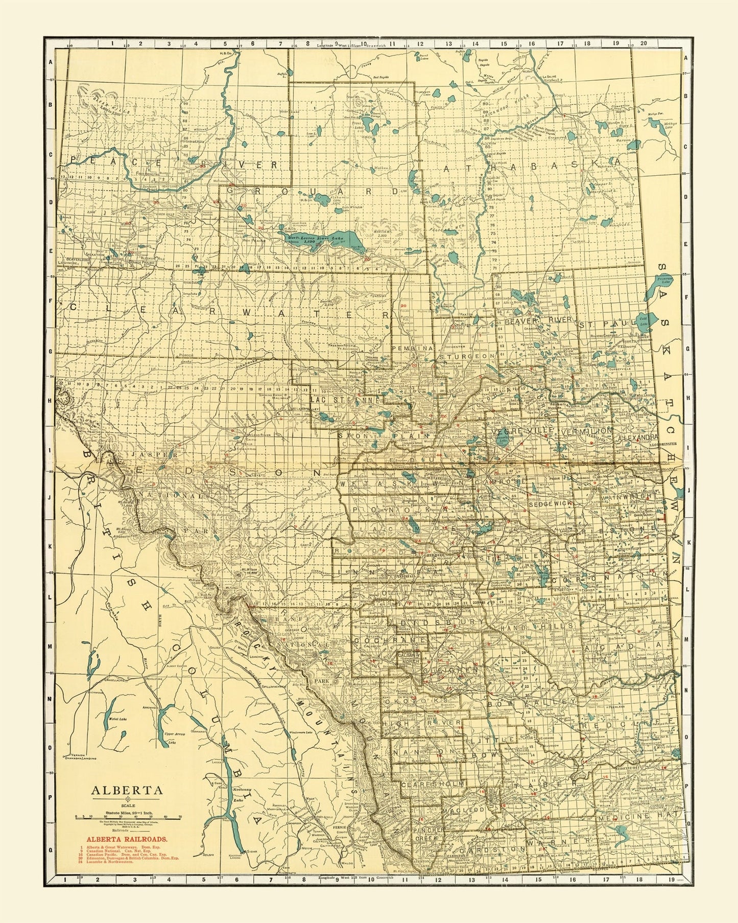 Vintage Map of Alberta, Canada, 1924
