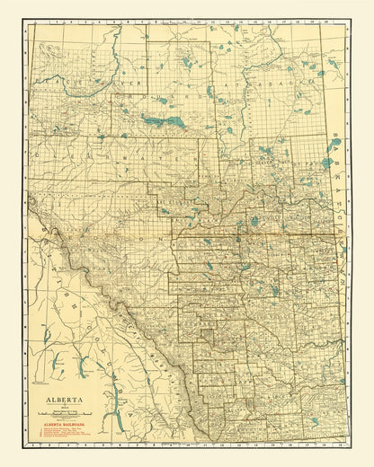 Vintage Map of Alberta, Canada, 1924