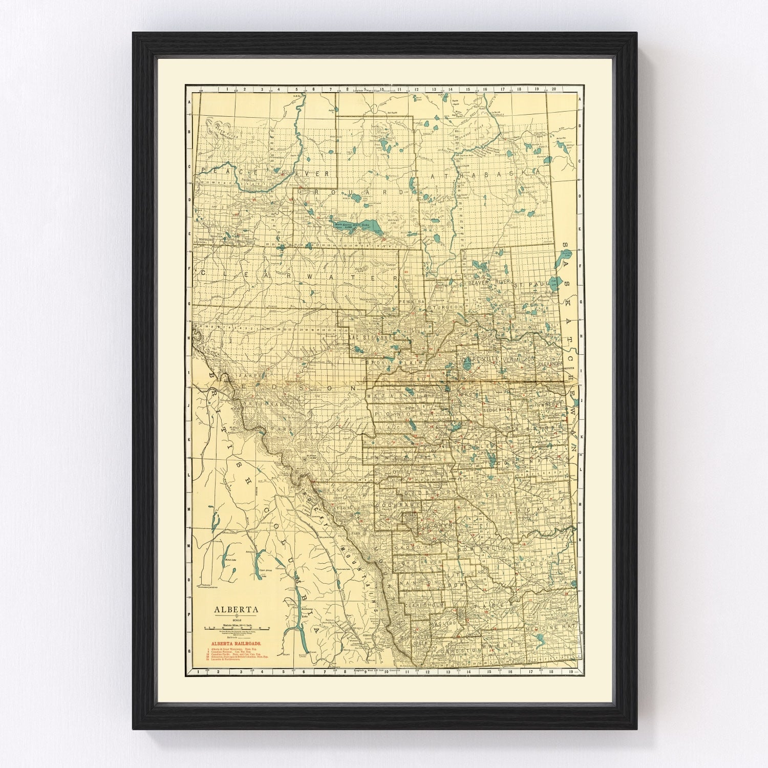 Vintage map of Alberta, Canada, 1924 - restored print