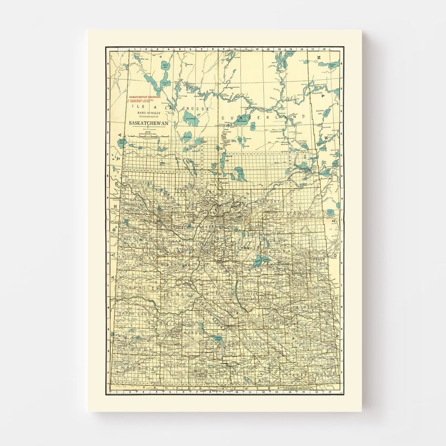 Vintage Map of Saskatchewan, Canada, 1924