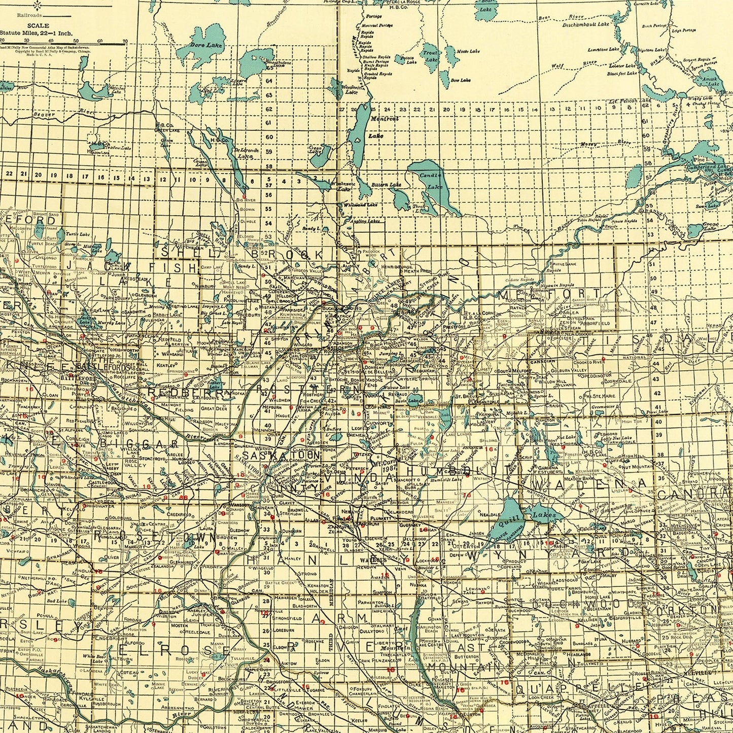 Vintage Map of Saskatchewan, Canada, 1924