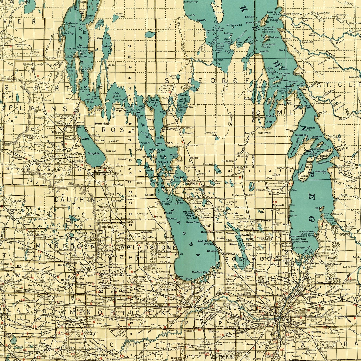 Vintage Map of Manitoba, Canada, 1924