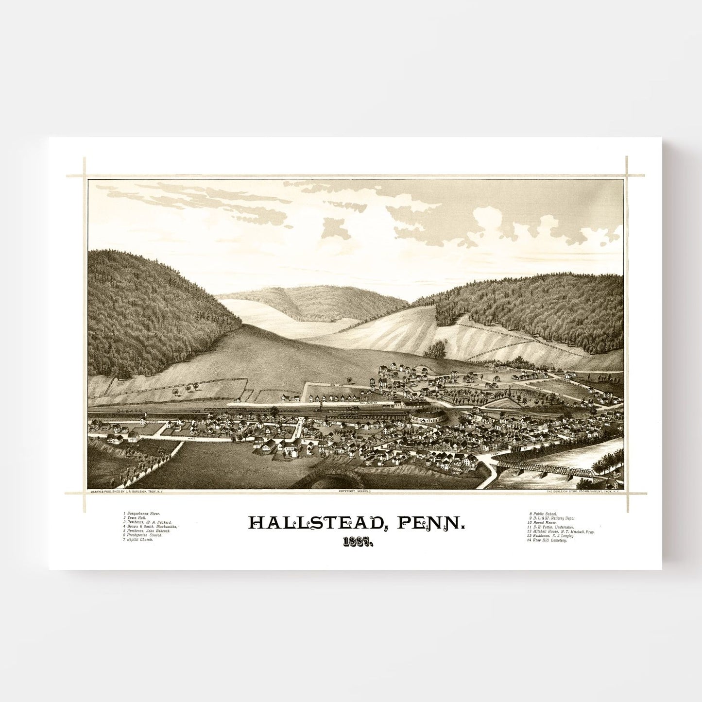 Vintage Map of Hallstead, Pennsylvania, 1887