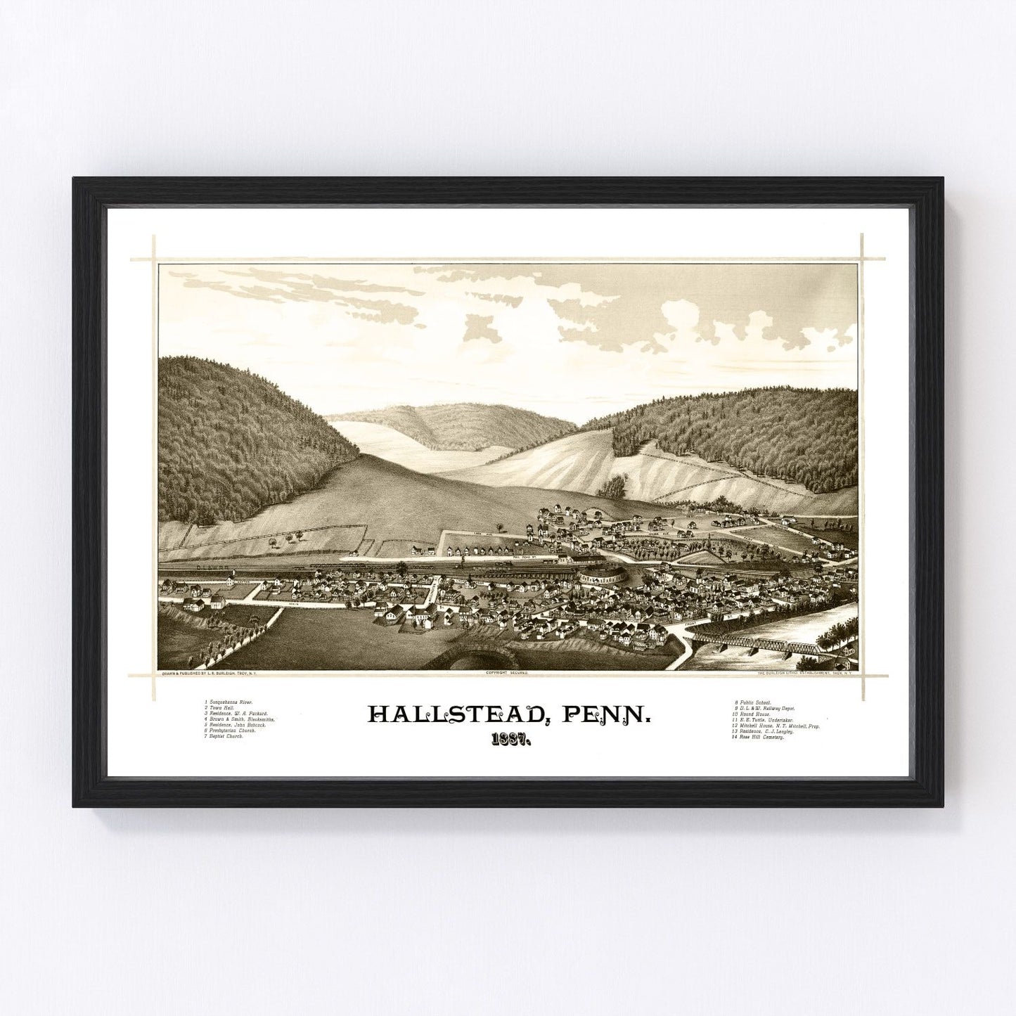 vintage map of Hallstead, Pennsylvania, 1887