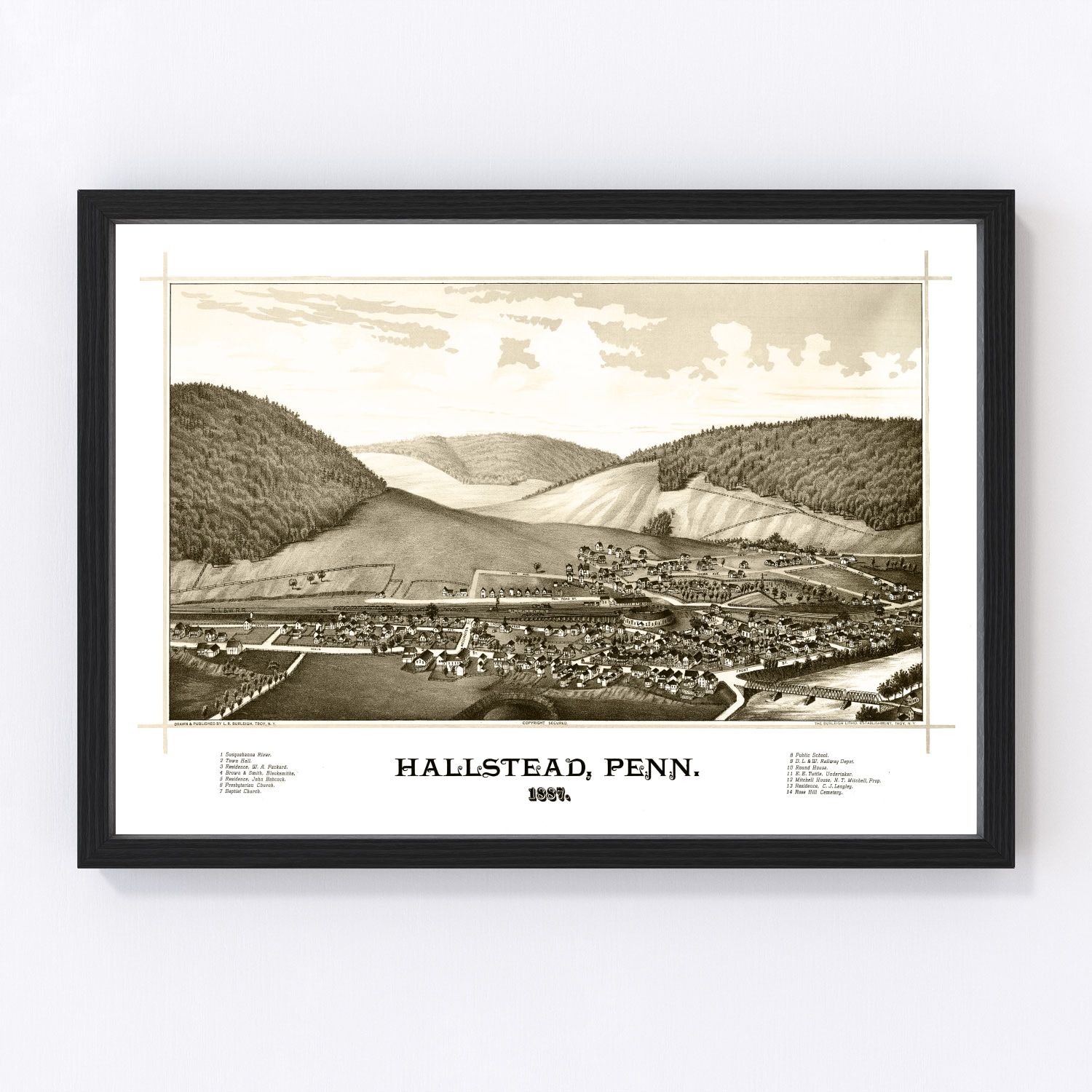 vintage map of Hallstead, Pennsylvania, 1887