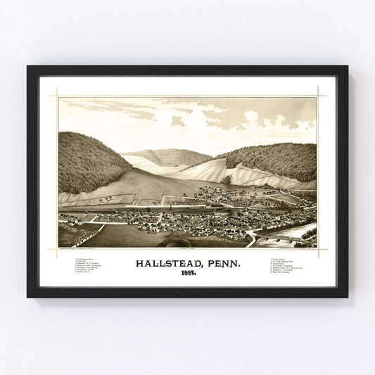 vintage map of Hallstead, Pennsylvania, 1887