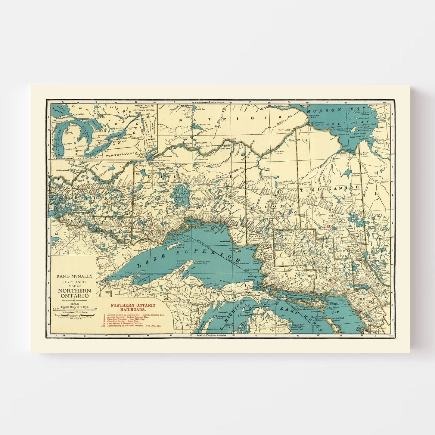 Vintage Map of Ontario, Canada, 1924
