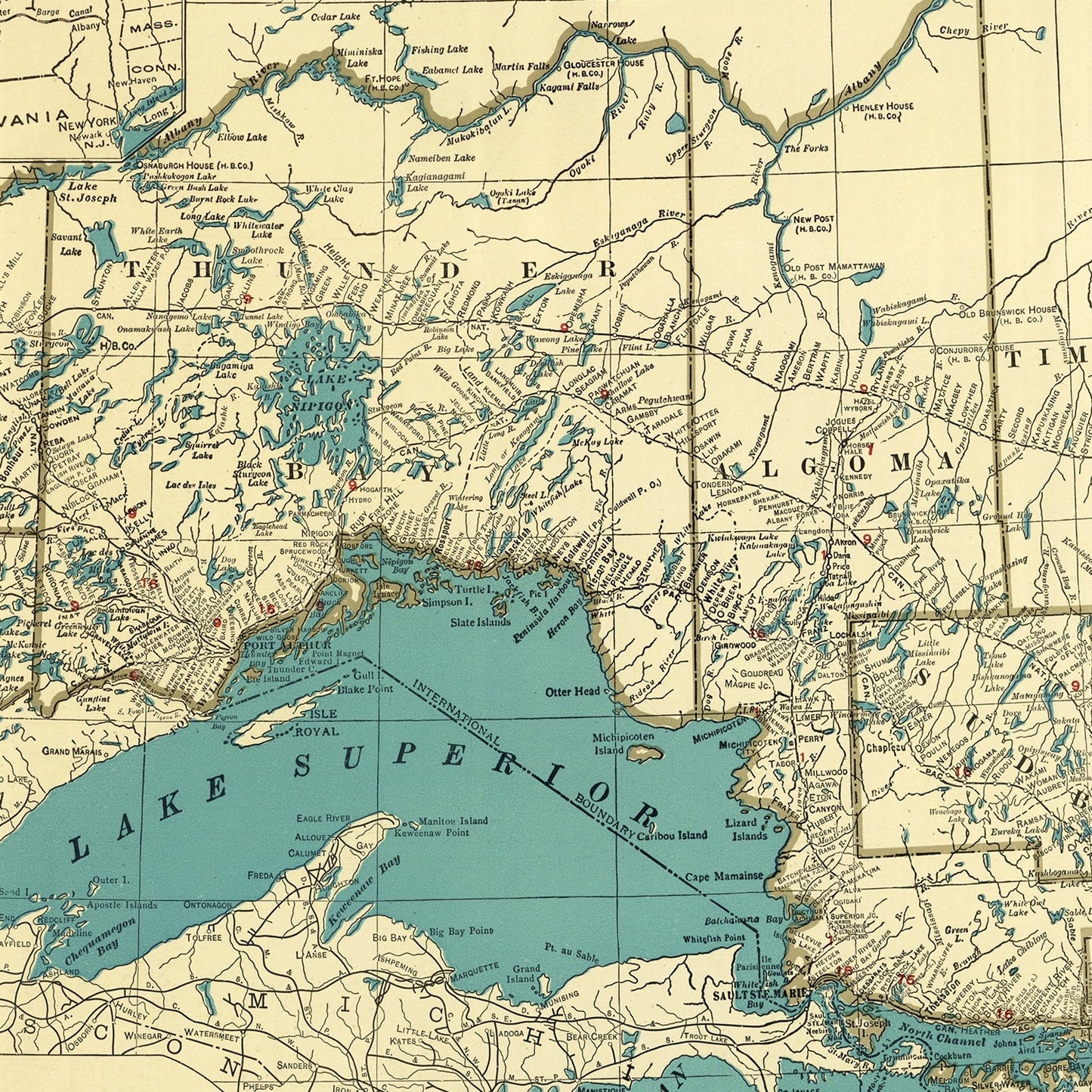 Vintage Map of Ontario, Canada, 1924