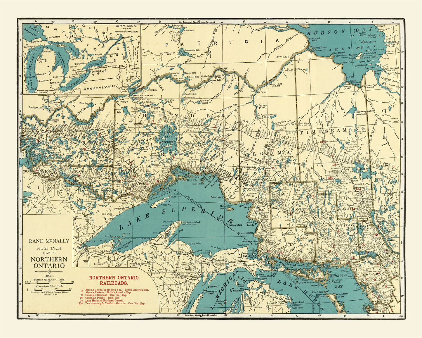 Vintage Map of Ontario, Canada, 1924