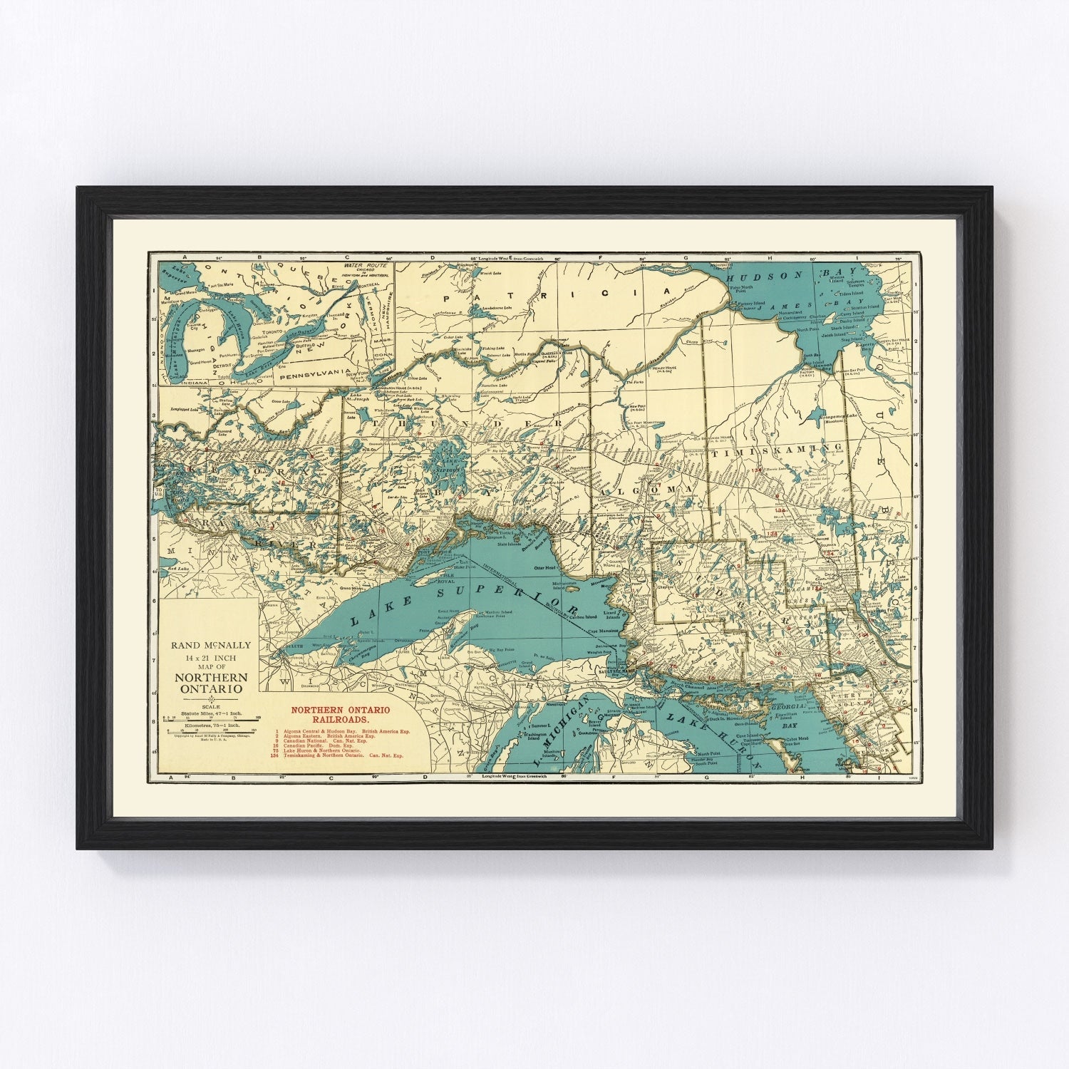 Vintage map of Ontario, Canada, 1924