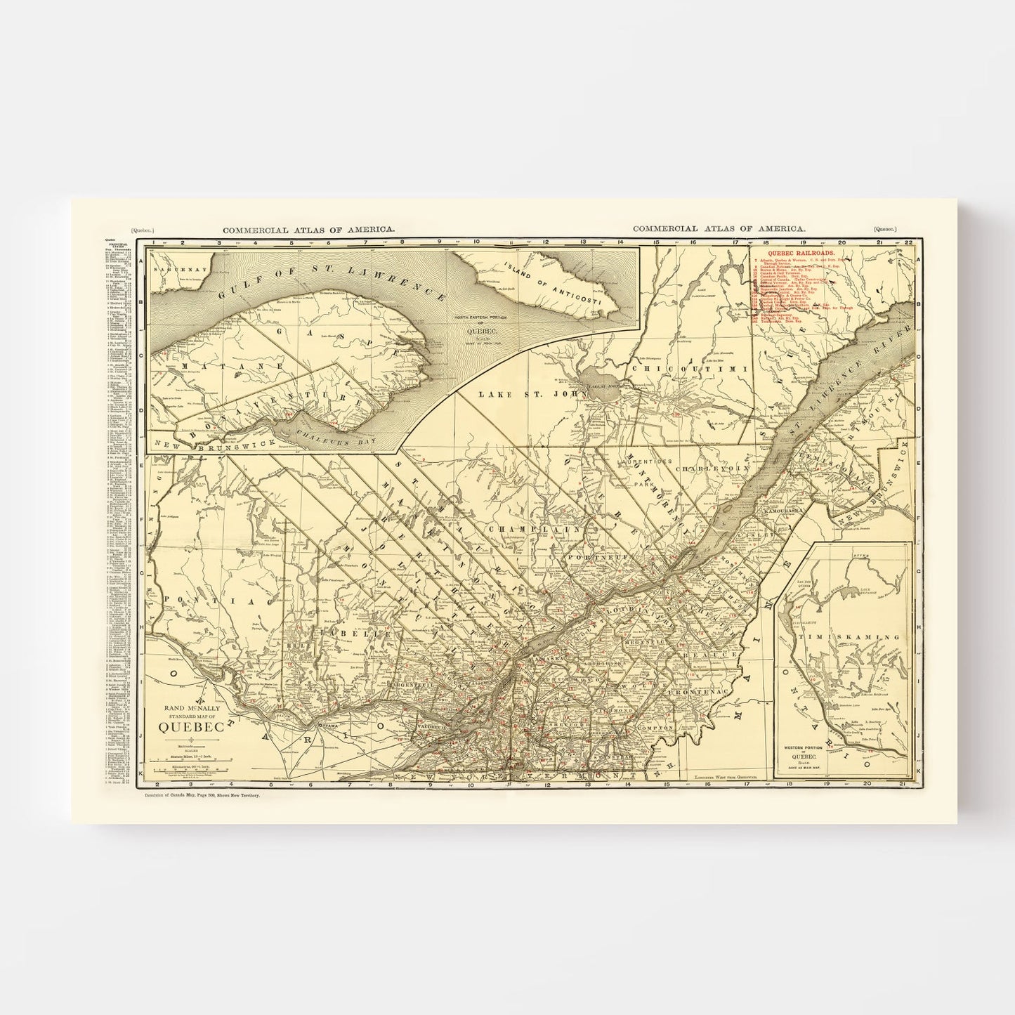 Vintage Map of Quebec, Canada, 1924