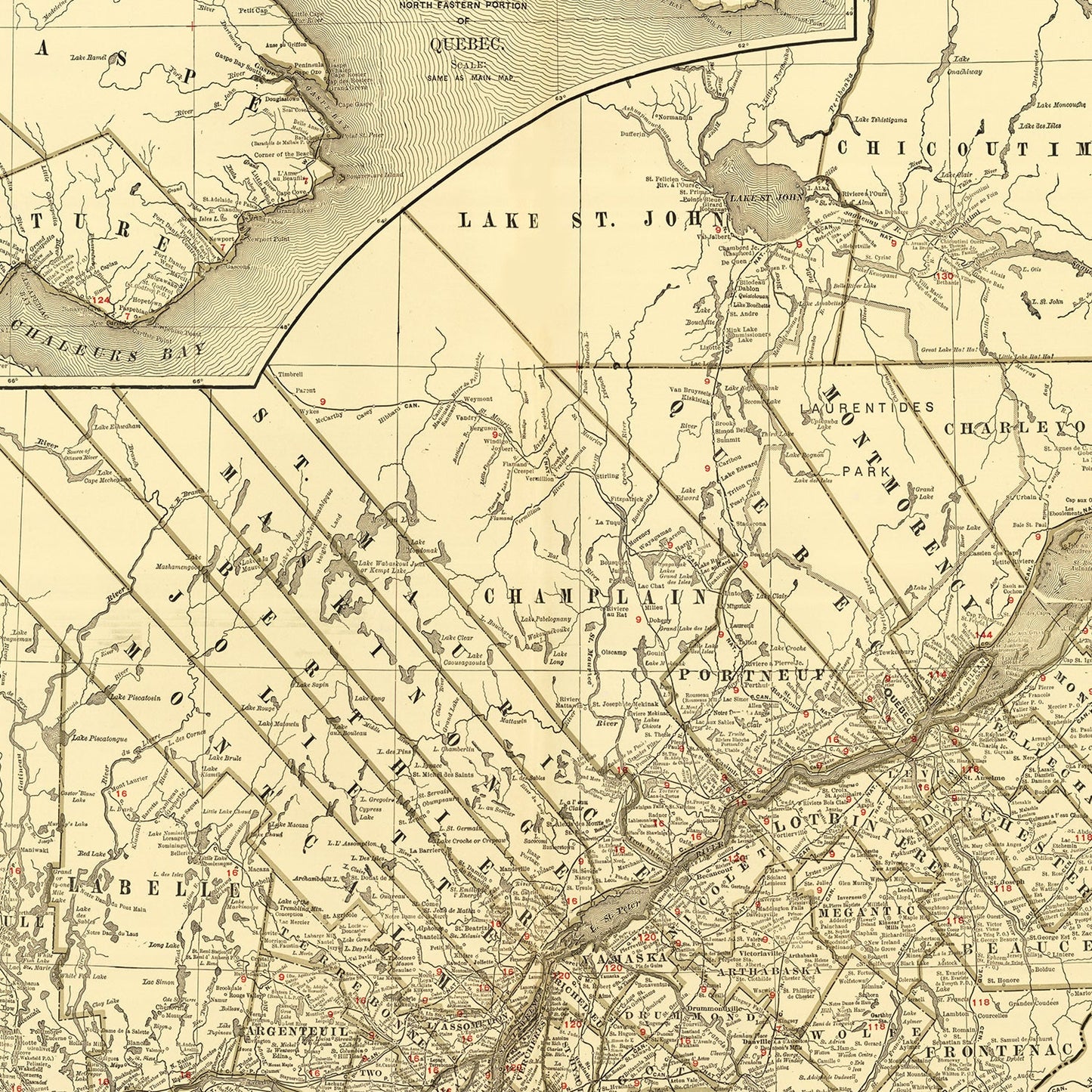 Vintage Map of Quebec, Canada, 1924