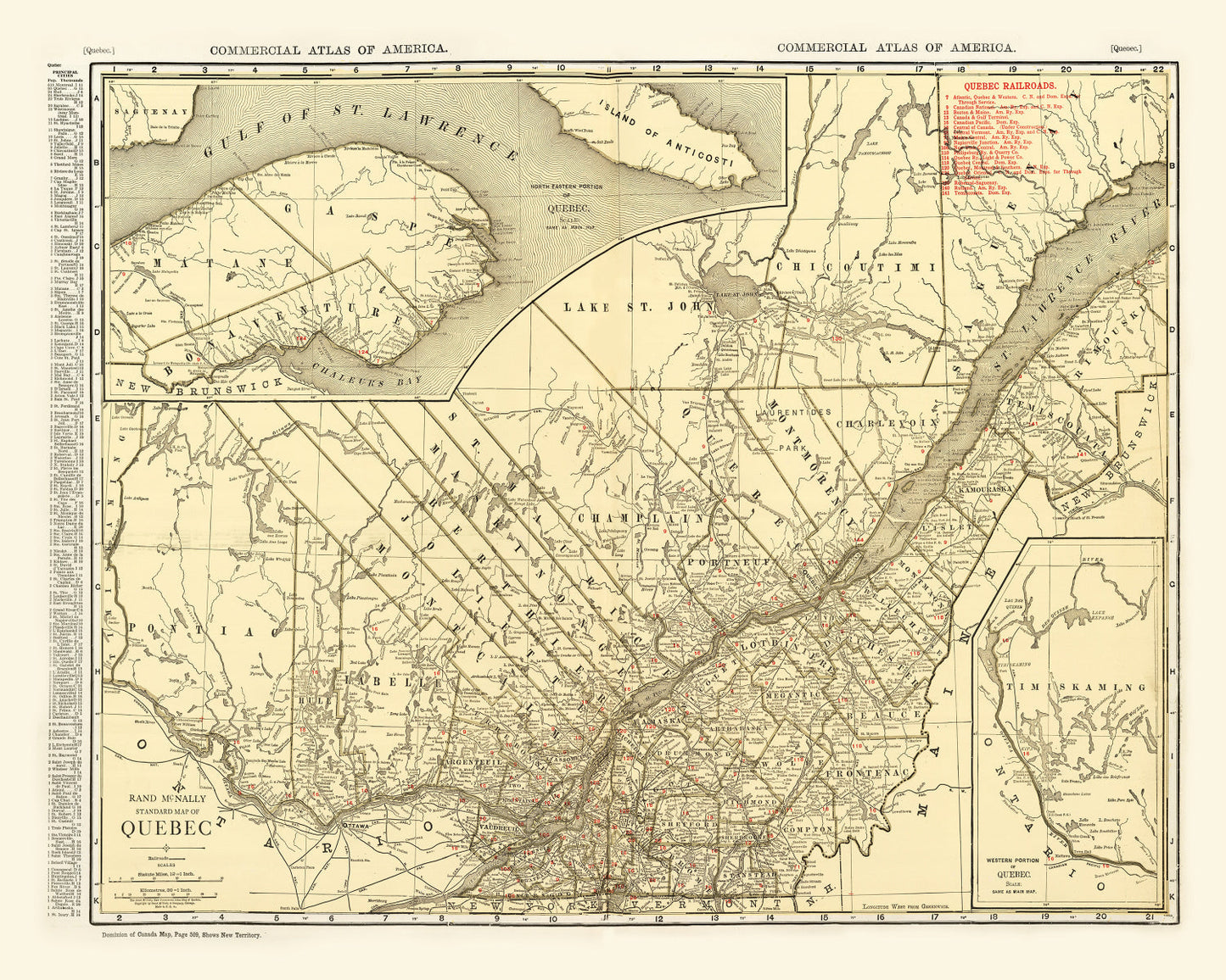 Vintage Map of Quebec, Canada, 1924