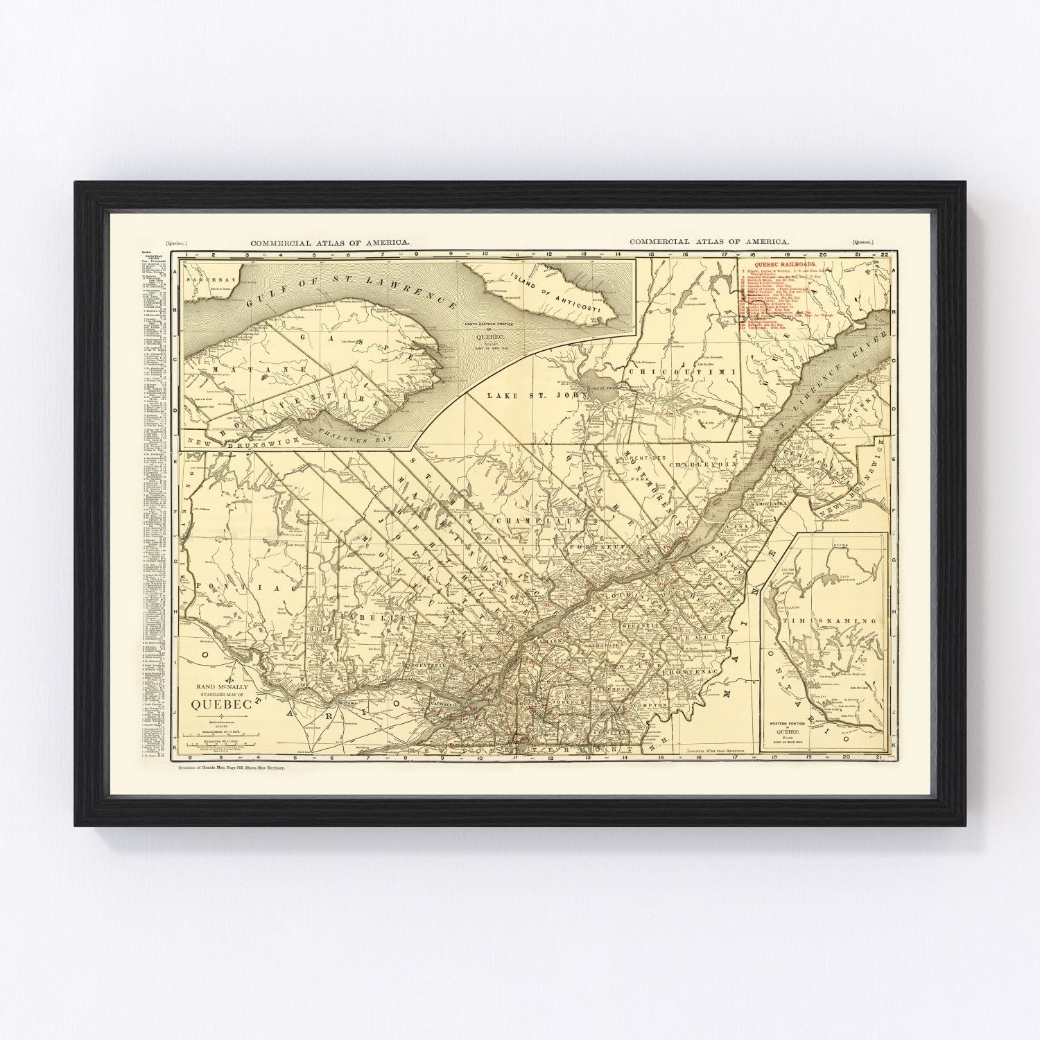vintage map of Quebec, Canada, 1924