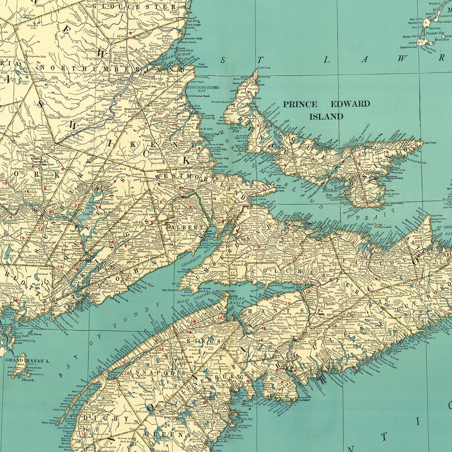 Vintage Map of Nova Scotia, Canada, 1924